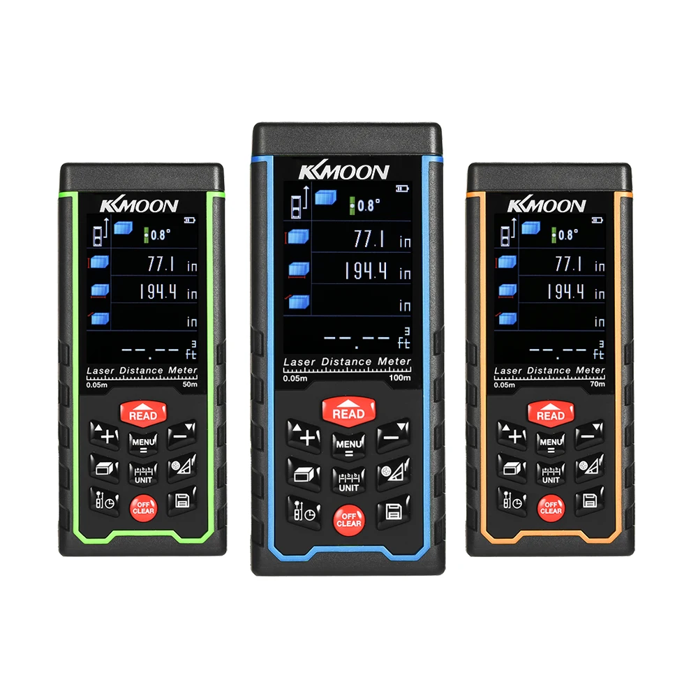 

KKmoon Color display Digital Laser Distance meter Rechargeable laser Range Finder Diastimeter Area-volume-Angle Tape Measure