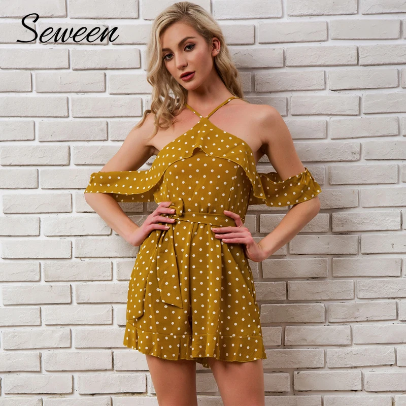 

Chiffon Backless Playsuits Women Summer 2018 Newest Sleeveless Ruffles Jumpsuits Ladies Polka Dot Bohemmian Beach Sexy Rompers