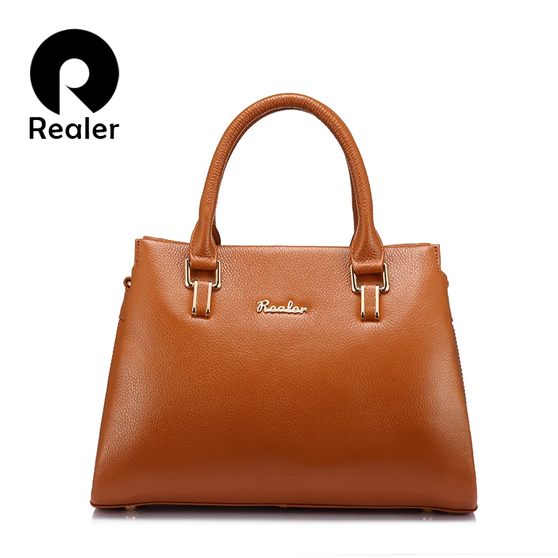 

REALER genuine leather women handbags female casual totes ladies crossbody bags high quality solid designs letter print large