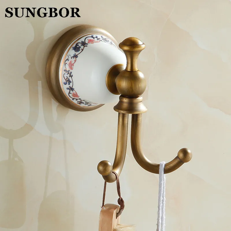 Antique whole copper single hook golden ceramic base coat hooks coat