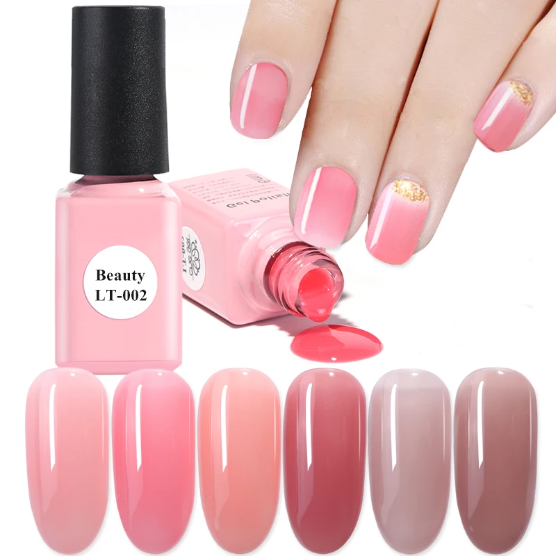 

6ml UV Gel Nail Polish Nude Transparent Clear Varnish Pure Pink Cafe Color Lacquer Manicure Top Coat Soak Off Nail Gel TRLT01-06