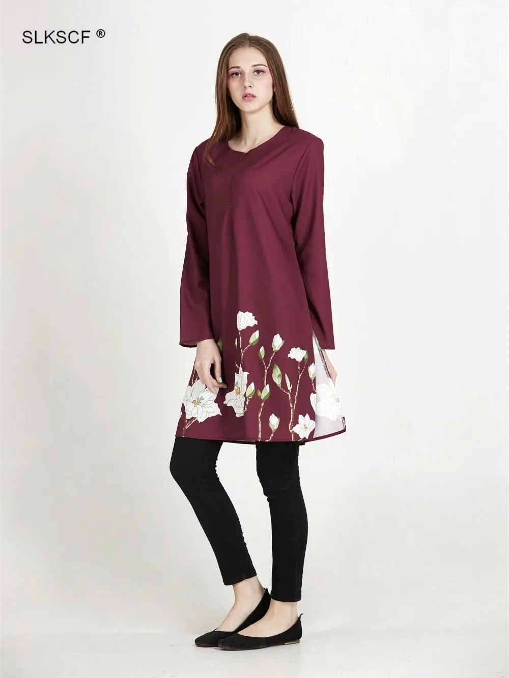 

[SLKSCF] Fashion Muslim Middle Long Shirts Blouses Dress Islamic Women Clothing Arabian Abaya Female