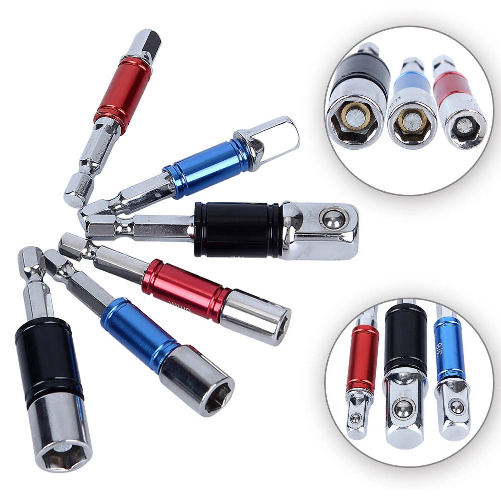 6Pcs 1/4" Hex Shank Aluminum Alloy Drill Bit Extension Rod Impact Nut