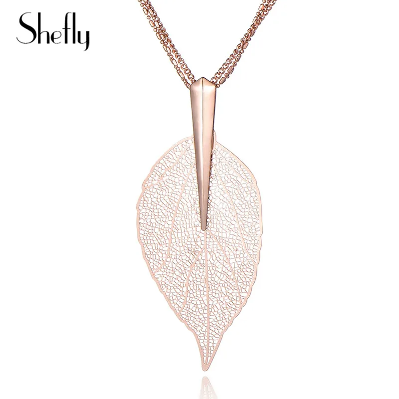

Gold Leaf Pendants Necklace Hollow Thin Elegant Long Necklace For Women Jewelry Trendy Birthday Party Best Gifts Collier Femme