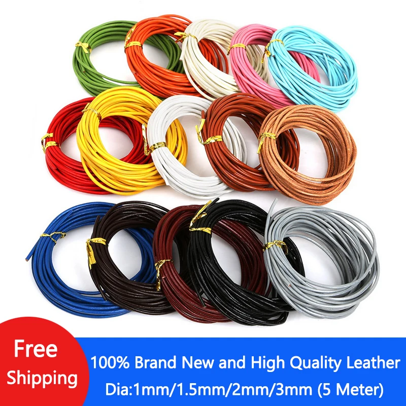 1/1.5/2/3mm Genuine Leather Cord Round Thong String Thread Rope for DIY Necklace Bracelet DIY Jewelry Making Findings