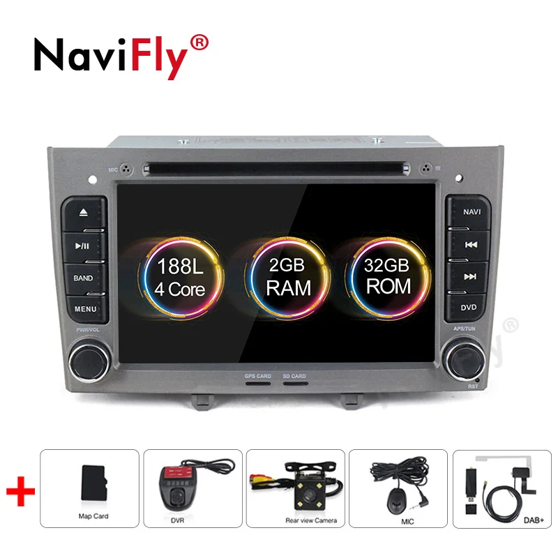 Navifly! 2G+ 32G Android 9,1 2din автомобильный dvd Радио аудио gps навигация для PEUGEOT 308 2007-2013408 2011- стерео головное устройство - Цвет: dvd camera DVR DAB G