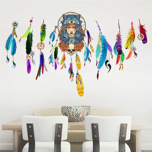 dream catcher pvc wall sticker home decor flying feathers night