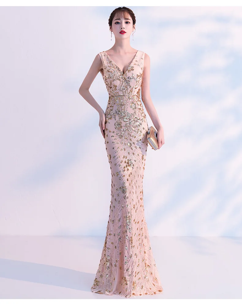 Womens summer dresses new arrival 2019 Party Sleeveless V neck Sexy slim long fashion Trumpet mermaid female clothes (70)