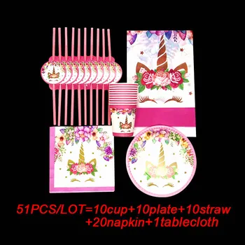 

Unicorn Party Kits Rainbow Unicorn Plates Cup Napkins Banner For Kids Birthday Party Decorations Baby Shower Supplies Sets 51PCS