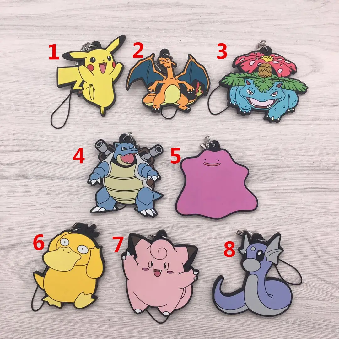 

T536 Hot Japan anime Pokemon go rubber Keychain Key Ring Rare straps cosplay