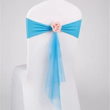 Горячая Распродажа органзы текстиль атласная Председатель Sash с розовый цветок лук галстук Форма традициям и многоразовые День рождения свадьба стул пояса