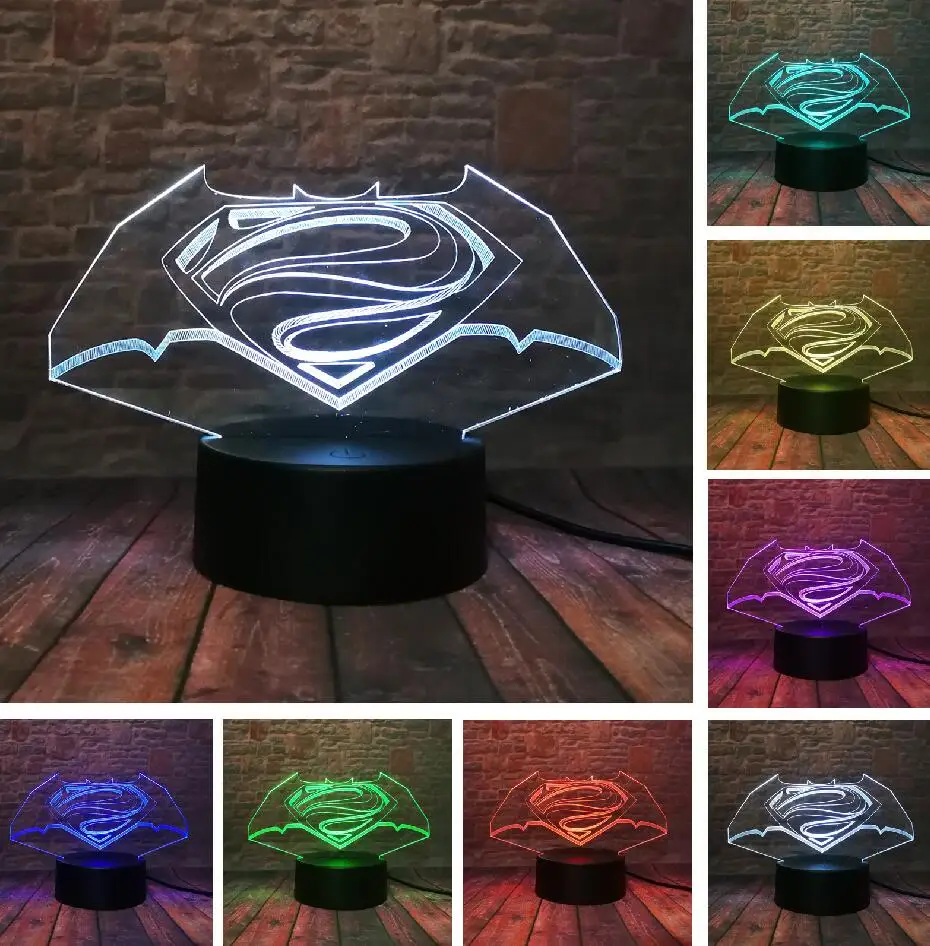 Touch 7 Color Amroe DC Лига Справедливости, Марвел Бэтмен Символ 7 цветов затемнения авто 3D ночной Светильник ребенок дети настольная лампа для дня рождения, Рождества, игрушки подарки - Испускаемый цвет: Touch 7 Color