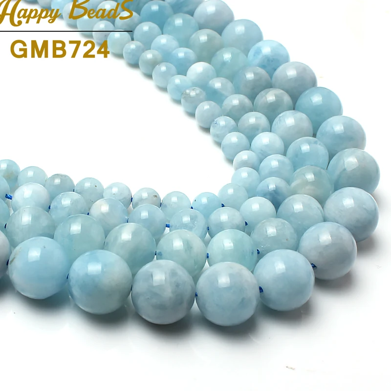 

Natural Stone Beads Genuine Aquarine Stone Round Loose Beads For Jewelry Making 15inches/strand 6 8 10 12mm Pick Size