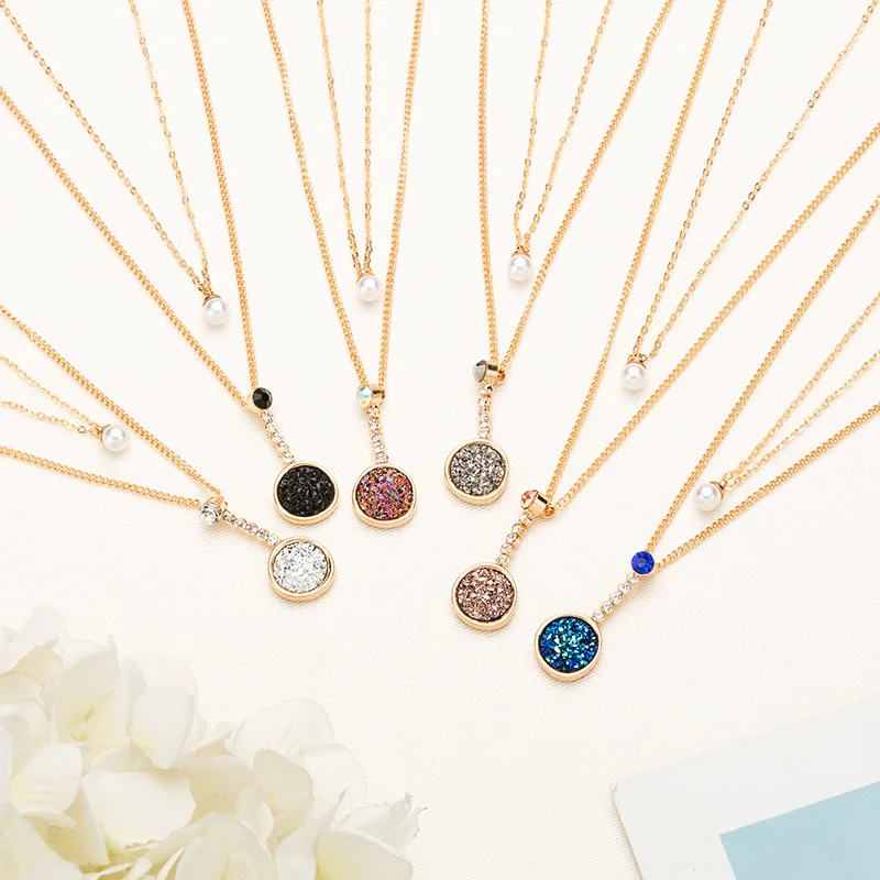 

DoreenBeads Romantic Fashion Multilayer Layered Necklace Gold Colorful Round Imitation Pearl Pendant Jewelry 38cm long, 1 Piece
