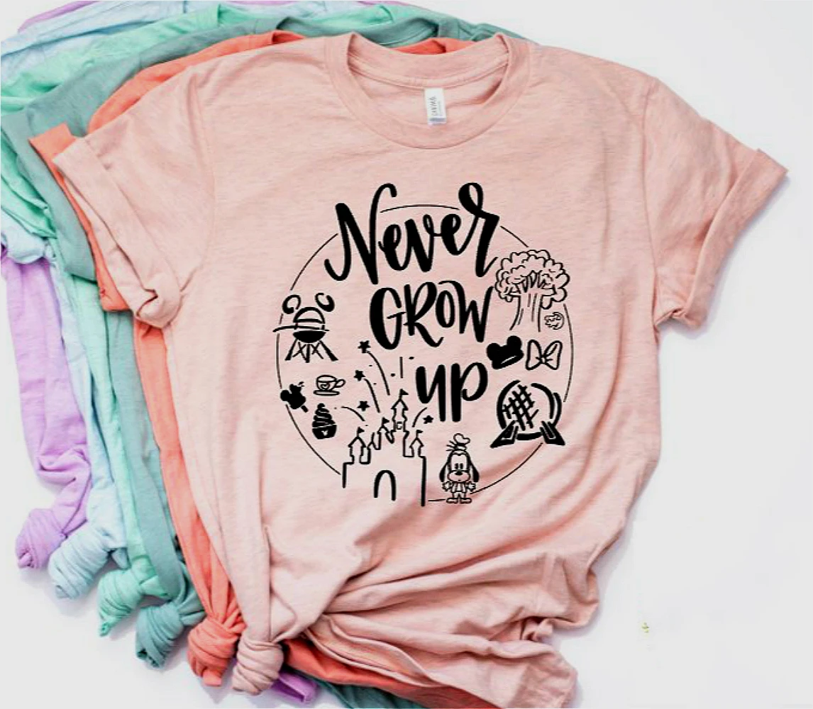 

2019 New Women Casual T-shirt Girls Minnie Shirt Never Grow Up Graphic Tee Tumblr Shirt Hipster Tees
