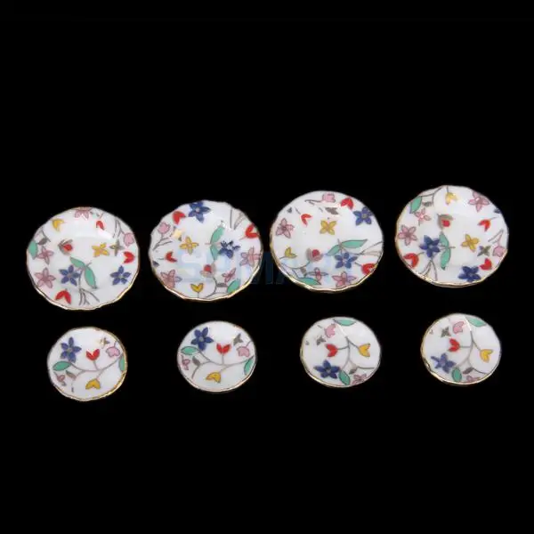 MagiDeal 8pcs Dollhouse Miniature Tableware Porcelain Tea Set Dish Cup Plate