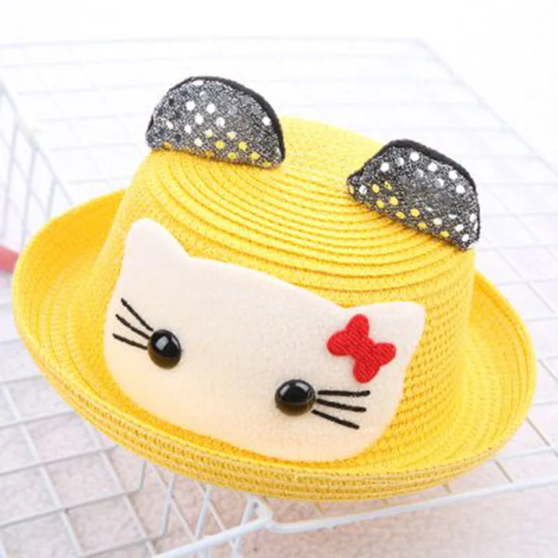 MAERSHEI/летние соломенные шляпы для девочек и мальчиков, детские солнцезащитные шапки с блестками, Милые Пляжные шапки с кошачьими ушками, Солнцезащитная шляпка