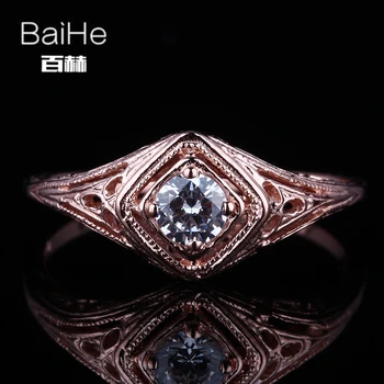 

BAIHE Solid 14K Rose Gold 0.5CT Genuine AAA Graded Cubic Zirconia Flawless circular Wedding Women Trendy Cubic Zirconia Ring