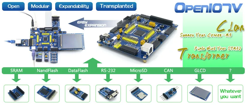 STM32 доска stm32f107vct6 stm32f107 ARM Cortex-M3 STM32 развитию+ PL2303 USB UART модуль комплект = open107v Стандартный