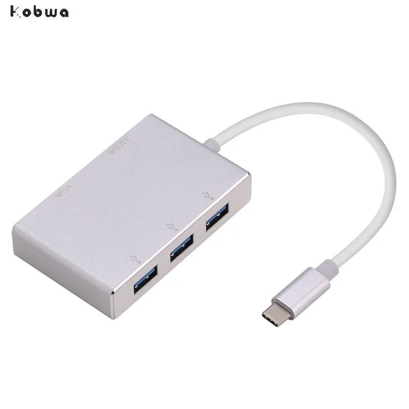 

5 in 1 USB-C to 2K HDMI 1080P VGA Adapter Thunderbolt 3 Port Compatible USB 3.0 Converter For Macbook pro for Samsung S9