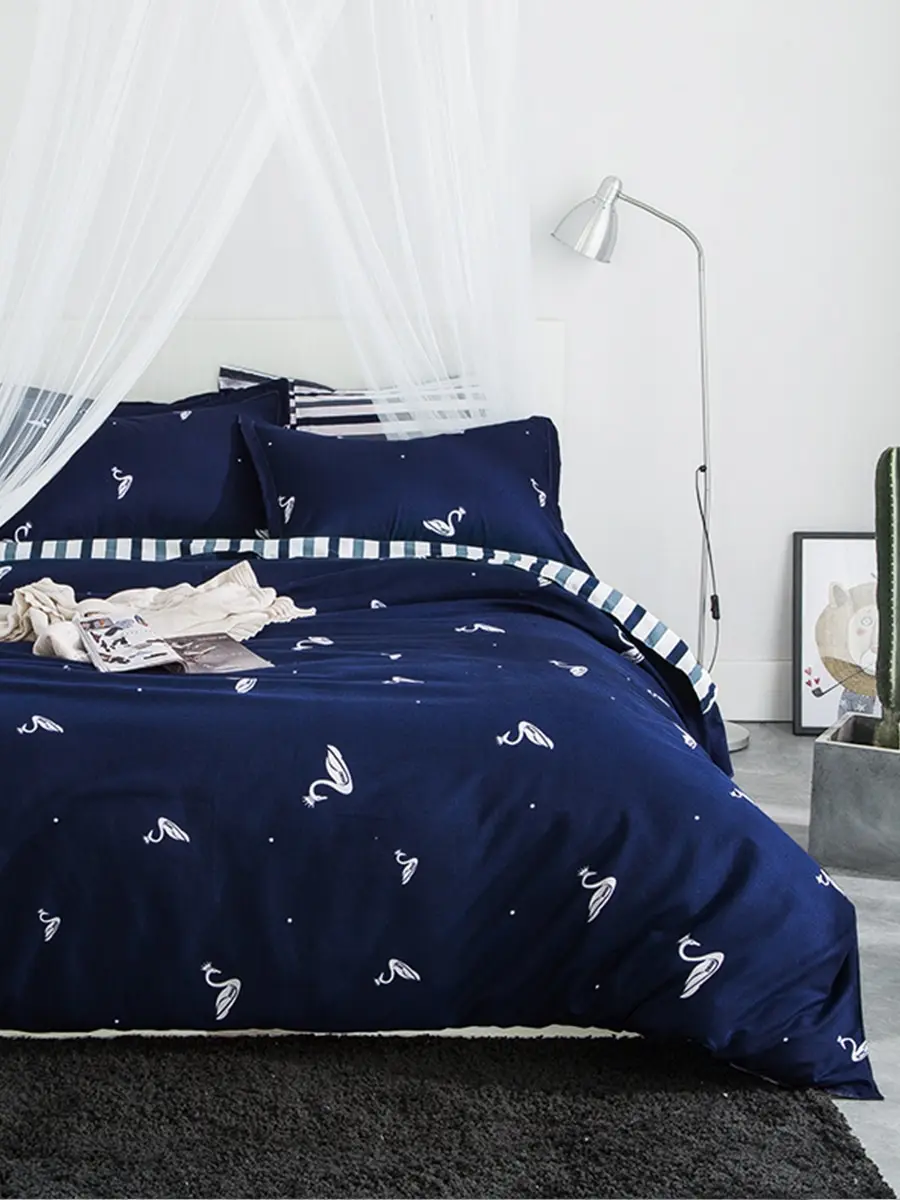 

4Pcs Bed Sheet Set Swan Modern Design Comfortable Supple Bedding Set