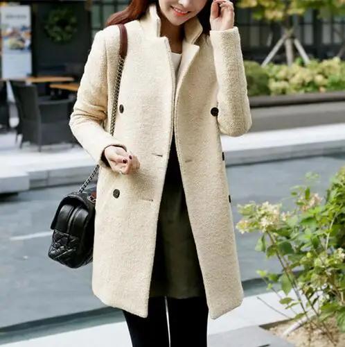 Зимнее шерстяное пальто женское новое модное корейское бежевое двубортное пальто тонкий толстый жакет с длинными рукавами большой размер XXL G380 - Цвет: beige