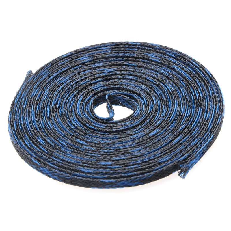 5M высокой плотности изоляции синего и черного цветов 4/6/8/10/12/15/20/25 мм провод кабель защиты плотный PET, расширяемые Плетеный кабельной муфте