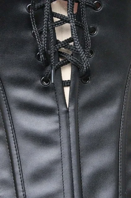 Дизайн искусственная кожа кружево Бюстье Готический размера плюс сексуальное нижнее белье на шнуровке корсет для женщин Pacthwork Открытое платье
