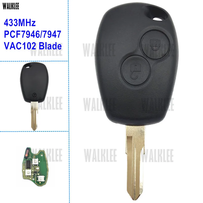 

WALKLEE Remote Car Key for Renault Megane Modus Clio Kangoo Logan Sandero Duster with PCF7946 or PCF7947 Chip