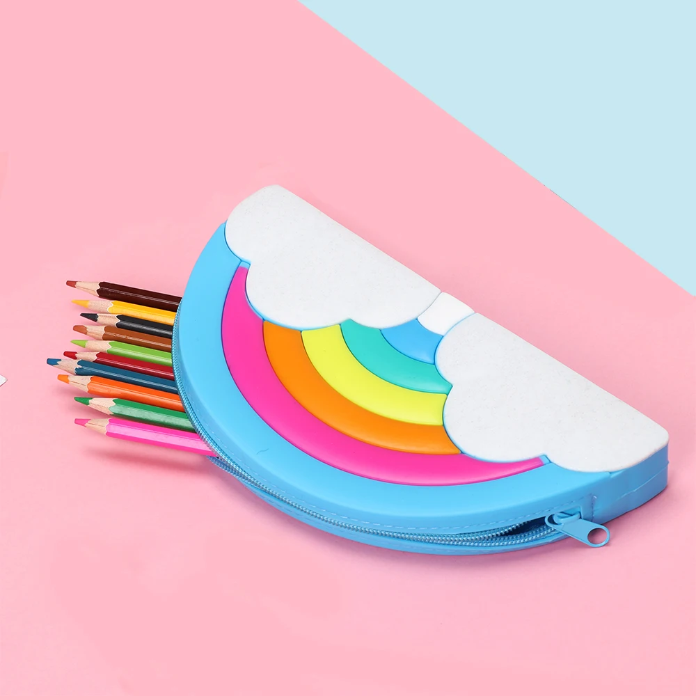 

1PC Silicone Rainbow Pencil Case Multi-function Storage Waterproof Silicone Pen Bag Makeup Pouch Cosmetic Bag School Supplies