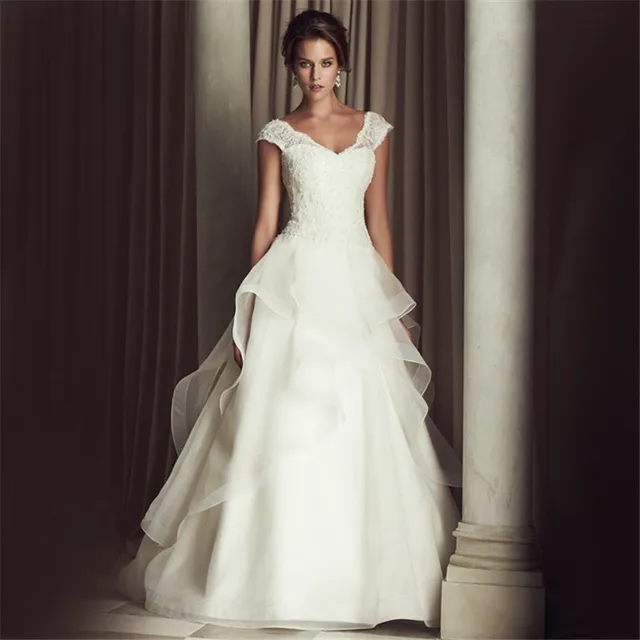 color beige romántico vestido de novia 2017 cap mangas apliques de