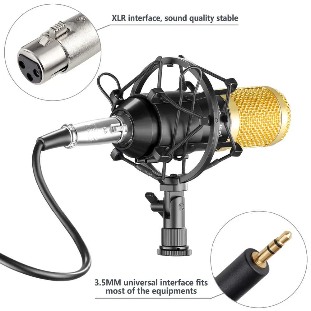 Набор профессиональных студийных микрофонов Neewer NW-800: микрофон+ микрофон с амортизацией+ ветрозащитная крышка+ кабель питания для записи KTV караоке
