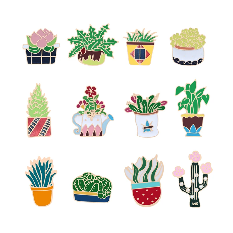 Broche En Email Pour Femmes Broche Plante En Pot Vert Motif Dessin Anime Cactus Fleur Mignon Badge A Revers Boutons Cadeaux De Decoration Aliexpress