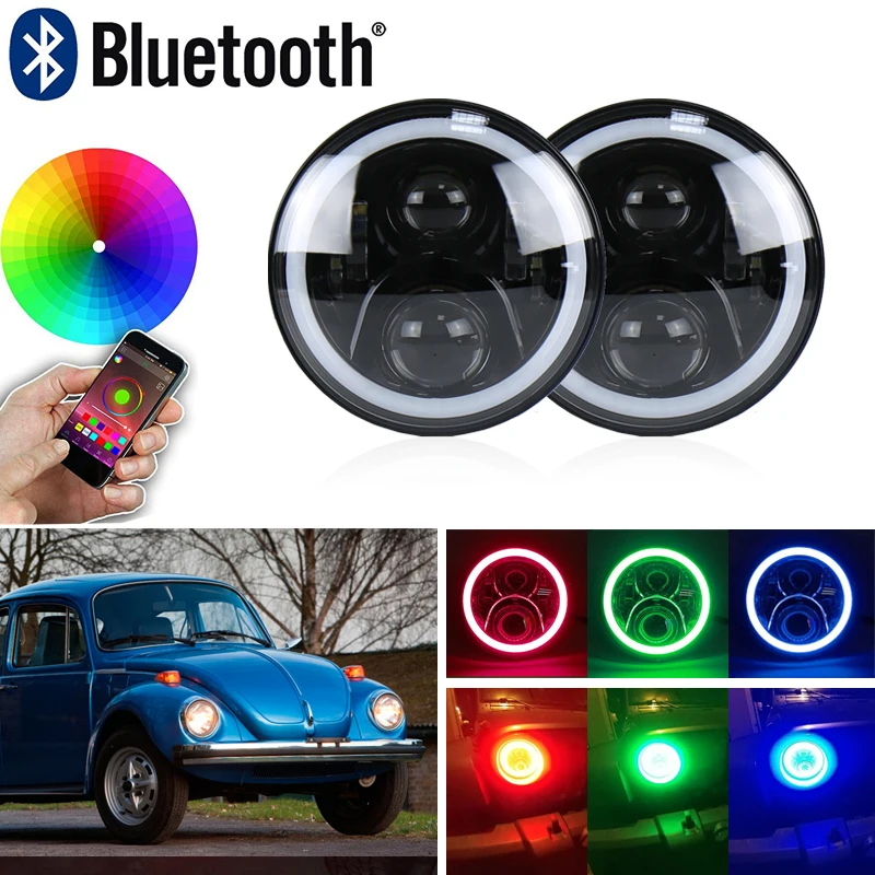 For VW Beetle Classic DOT 7 inch LED Headlight Halo Hi/Low Beam Round Angle Eyes 