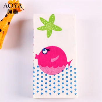 

Creative cute kids small napkins paper tissue printed fish sea star handkerchief wedding serviette happy birthday party mats