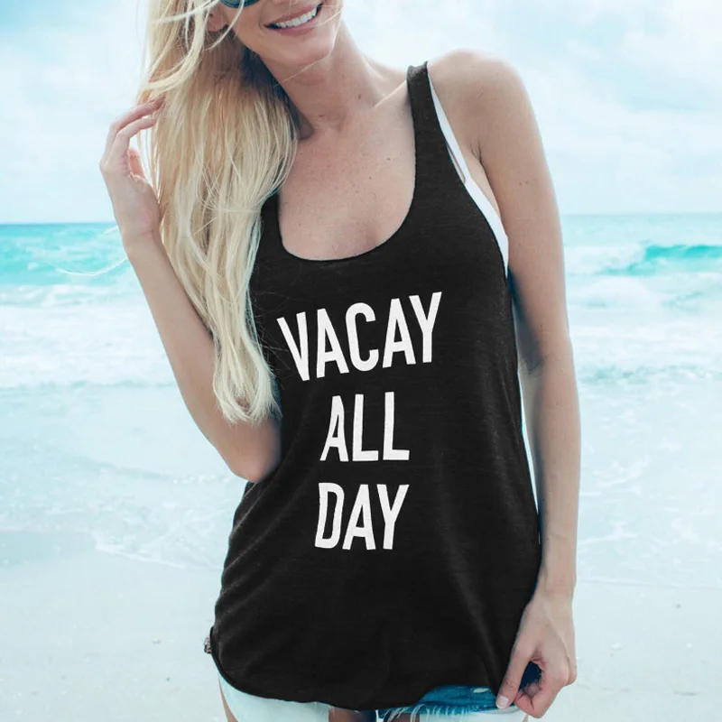 Tank Tops  Women's Clothing Sleeveless Beach Cruise Shirt Casual Summer Flowy Vacation Tanks Vest Vacay All Day