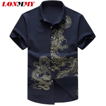 

LONMMY Plus size M-6XL Floral mens shirts Short sleeves Dress shirts mens clothing Fashion Dragon casual shirt men 2019 Summer