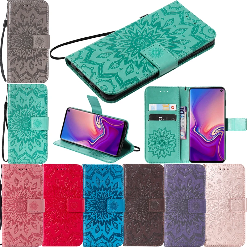

Luxury Embossed Sunflower Leather Flip Wallet Case Soft Silicone Smartphone Cover Shell Coque Funda Capa for Samsung Galaxy A6S