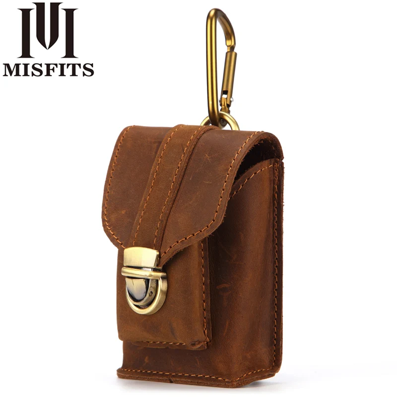 

MISFITS Men Mini Waist Pack Genuine Leather Vintage Small Belt Loop Purse High Quality Crazy Horse Leather Cigarette Case Pouch