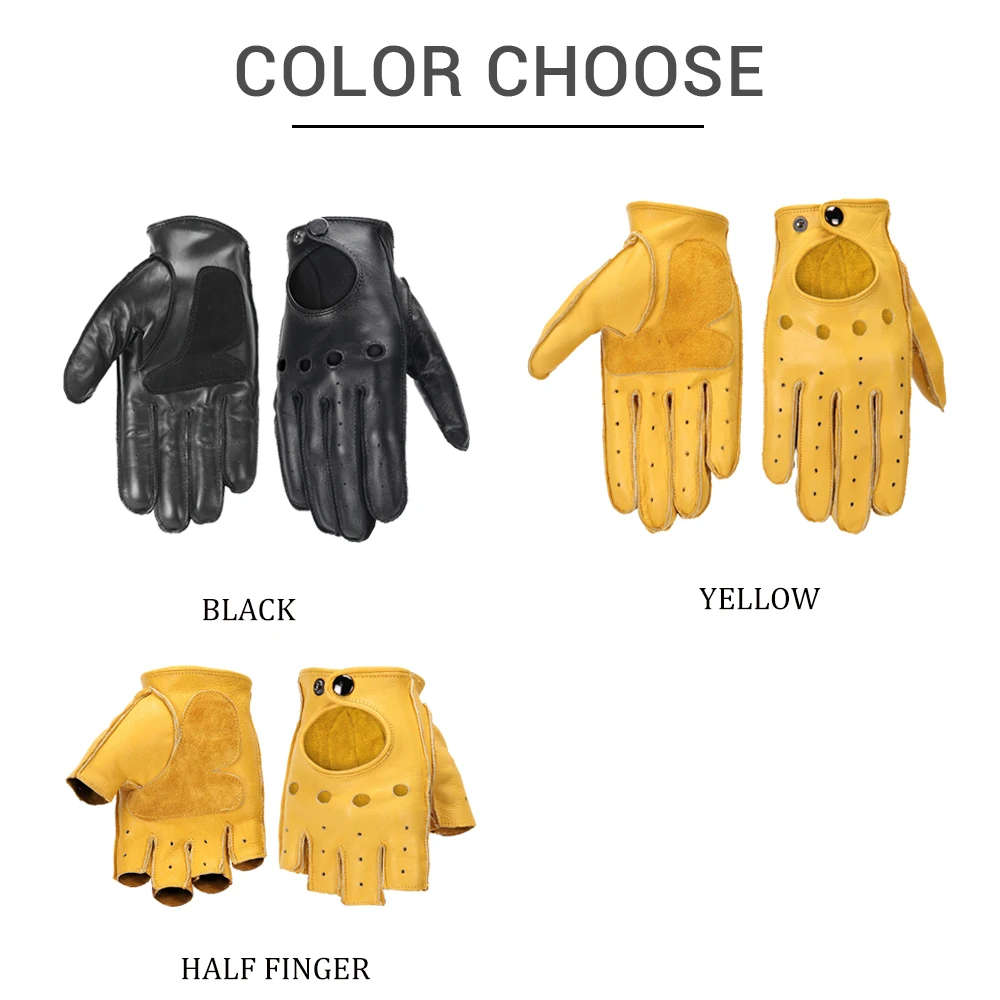 Nuevos guantes de motocicleta de cuero genuino de piel de oveja para hombre Vintage Moto guantes de dedo completo Retro motociclista pantalla táctil Moto guantes