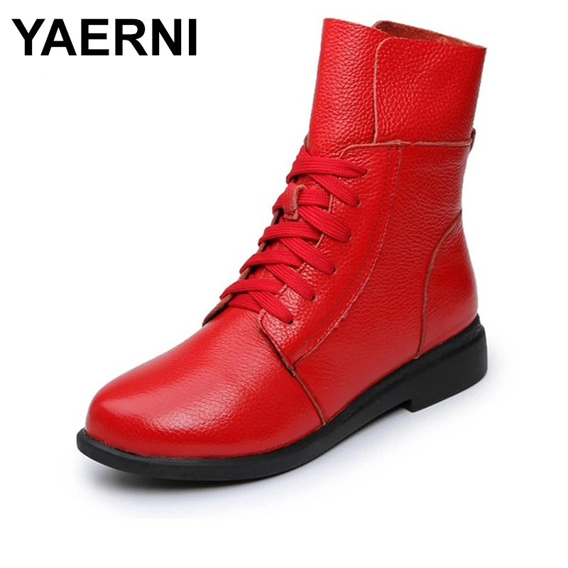 YAERNI/женские ботинки ботильоны зимние из натуральной кожи на шнуровке женские