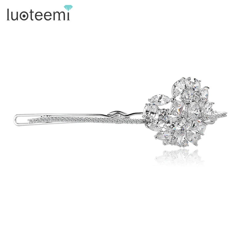 LUOTEEMI, новинка, Роскошный AAA кубический циркон, кристалл, сердечная Шпилька, модные свадебные аксессуары для волос, подарок на день рождения для женщин