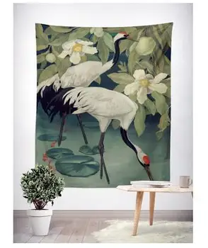

white crane printed tapestry wall hanging cloth decoration tarpaulin background cloth home decorative tablecloth towel rug