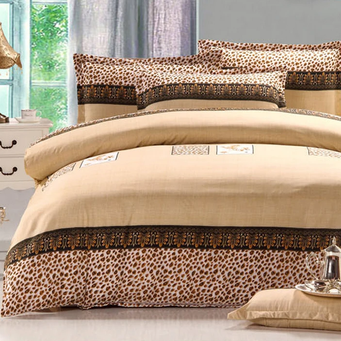 Leopard Cotton Polyester Blend Duvet Cover Queen Size Bedding Set with