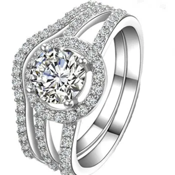 

Test Positive Brand Moissanite Test Positive 1CT Moissanite Diamond Rings Set for Women Genuine 925 Silver Band Rings Set