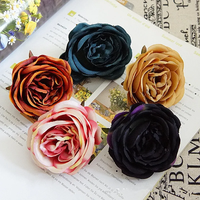 

6.5cm European Silk DIY Rose artificial flowers for party home garden Floral decor wedding decoration fake flower Head 52076