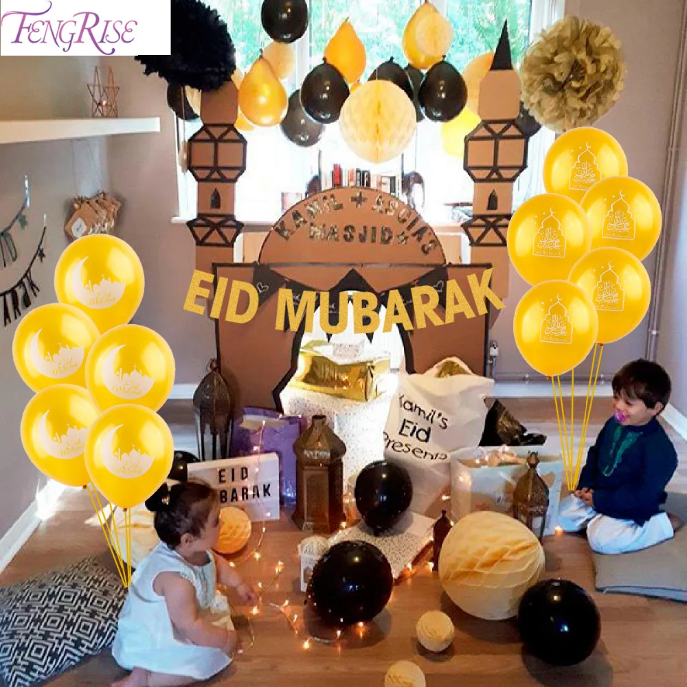 FENGRISE EID MUBARAK бумажный баннер и воздушные шары украшения для праздника вечеринки
