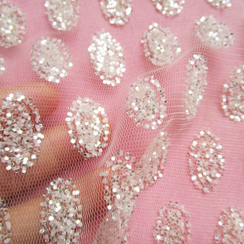 1 piece silver white circle french wedding glitter net fabric glued