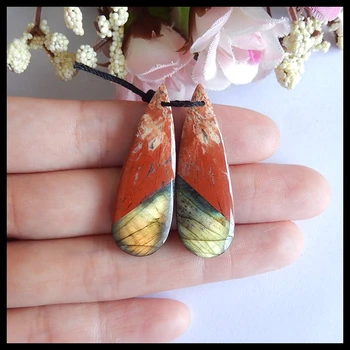 

Red River jasper with Labradorite intarsia fashion woman Earring,Trendy Jewelry Women Earrings Accessories,39x13x5mm,7.9g