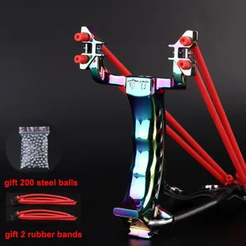 

Powerful Steel Slingshot Hunting Wrist Catapult With 2 Rubber Bands 200 Balls Hunter Sling Shot Shooting Bow Target Game Shot
